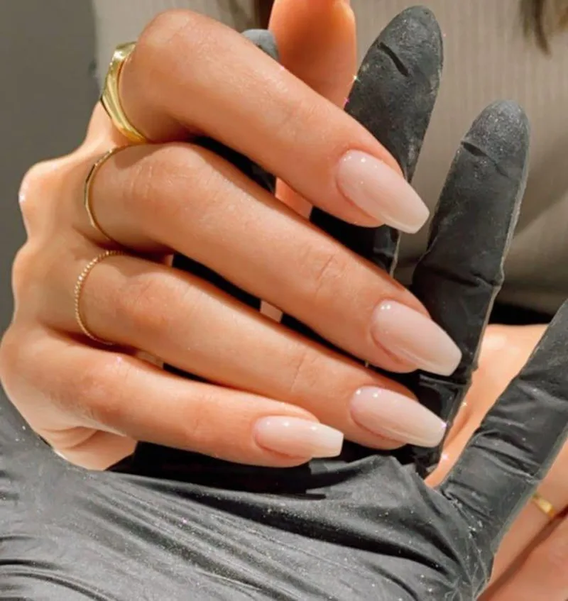 Milky nude coffin gel nails