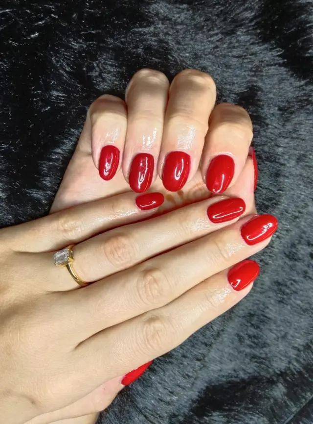 Classic red short gel manicure