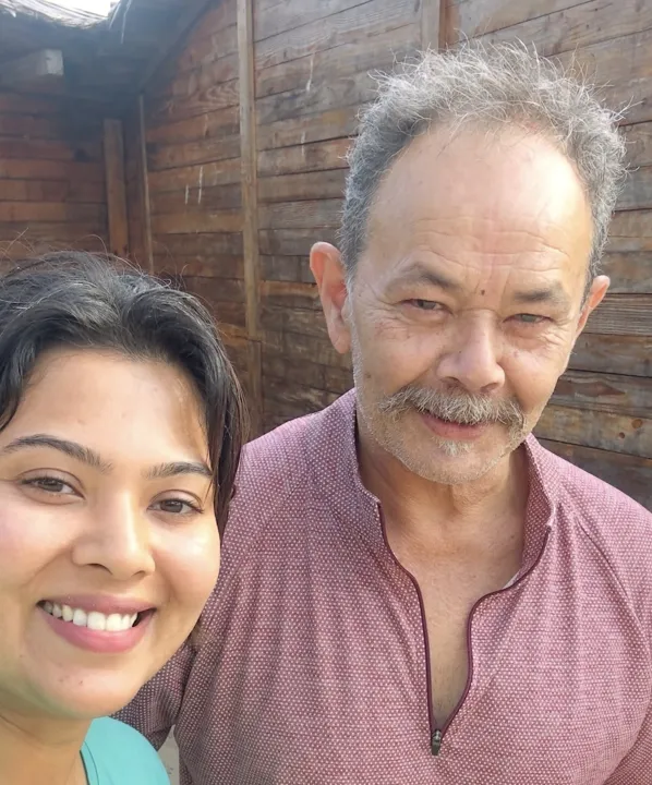 Mehreen with celebrity client on set