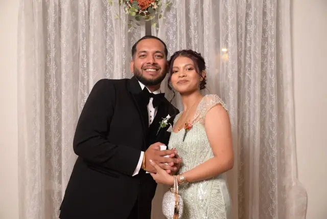 Bride in mint sequin gown with bridal makeup and hair