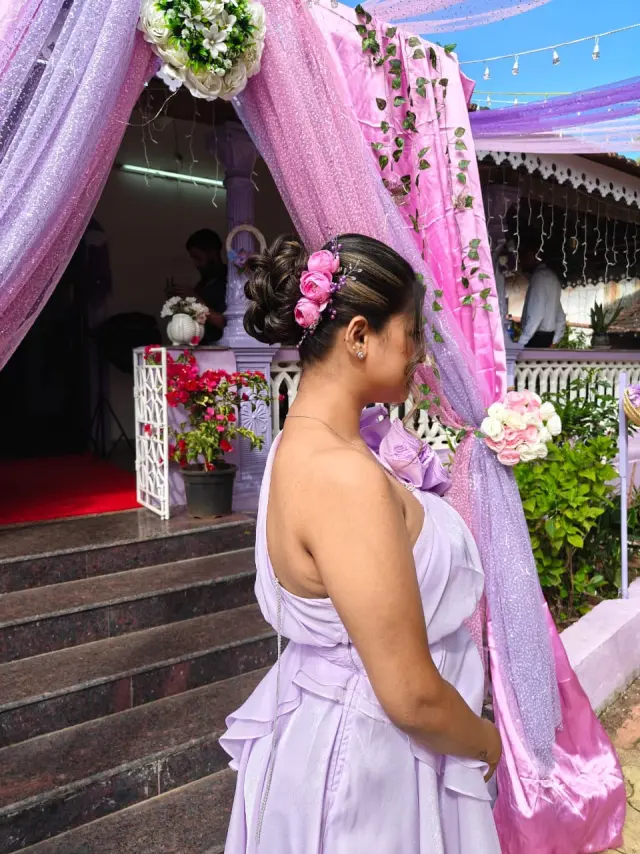 Bridal floral updo back detail