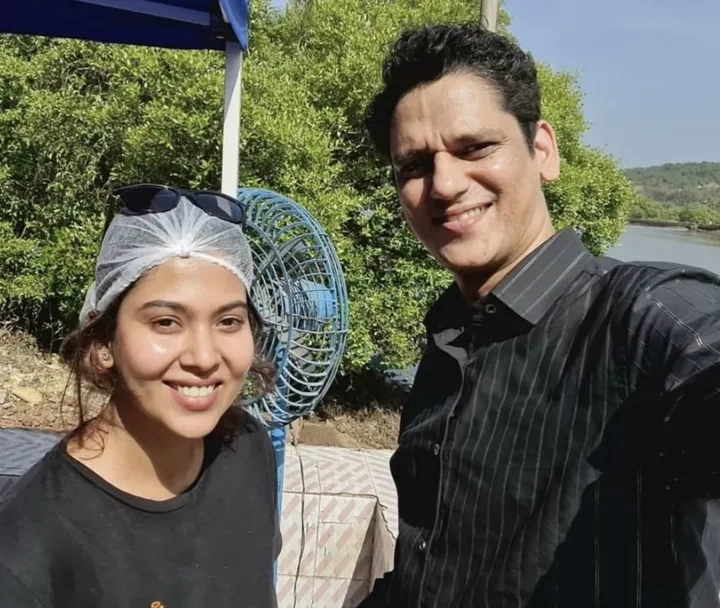 Mehreen with celebrity client on location in Goa